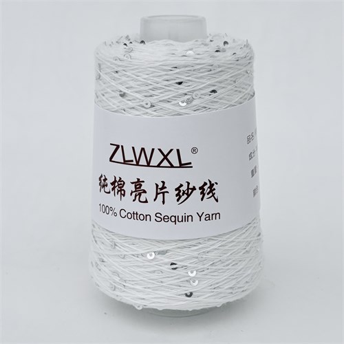 Микропайетки 3 мм на хлопке | Белый с серебристыми пайетками, 100 гр. P22