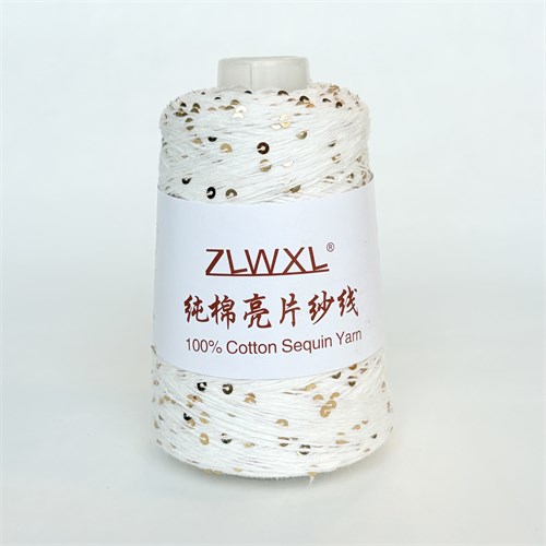 Микропайетки 3 мм на хлопке | Белый с золотыми пайетками, 100 гр. P35