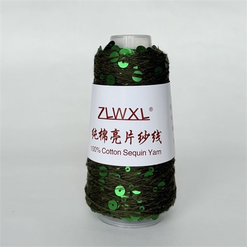 Королевские пайетки на хлопке | Оливковый с зелёными пайетками, 50 гр. Z17