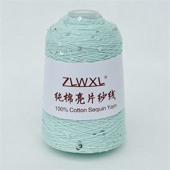 Микропайетки 3 мм на хлопке | Мятный с серебристыми пайетками, 100 гр. P30