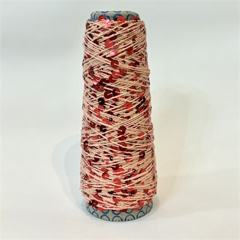 Пайетки на хлопке | Персиковый с красными пайетками, 50 гр. QP02