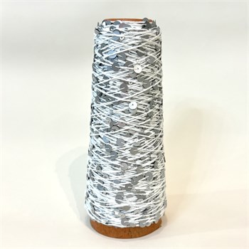 Пайетки на хлопке | Белый с матовыми серебристыми пайетками, 50 гр. QP03