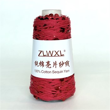 Королевские пайетки на хлопке | Красный с красными пайетками, 50 гр. Z10